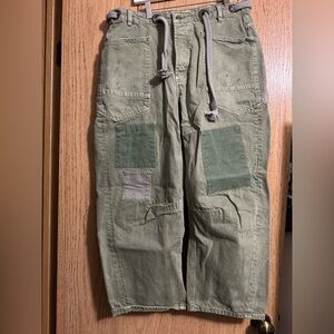 We The Free Olive Patchwork Barrel Jeans